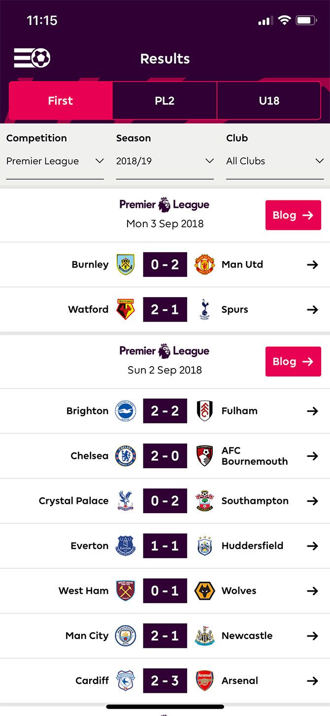 Premier League Official App for iPhone 2