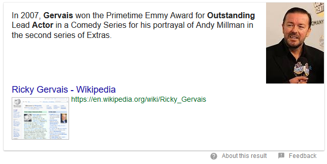 Google search result about Ricky Gervais