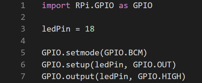Code to set up and LED to Output using the RPi.GPIO library