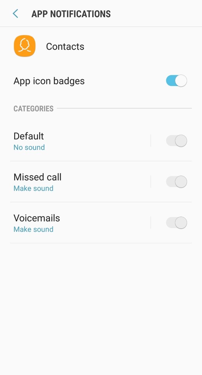 Samsung S8 contacts notification settings
