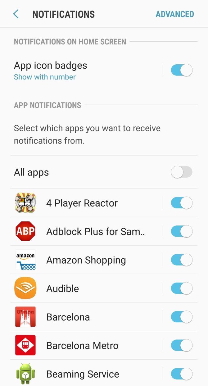 Samsung S8 notifications settings