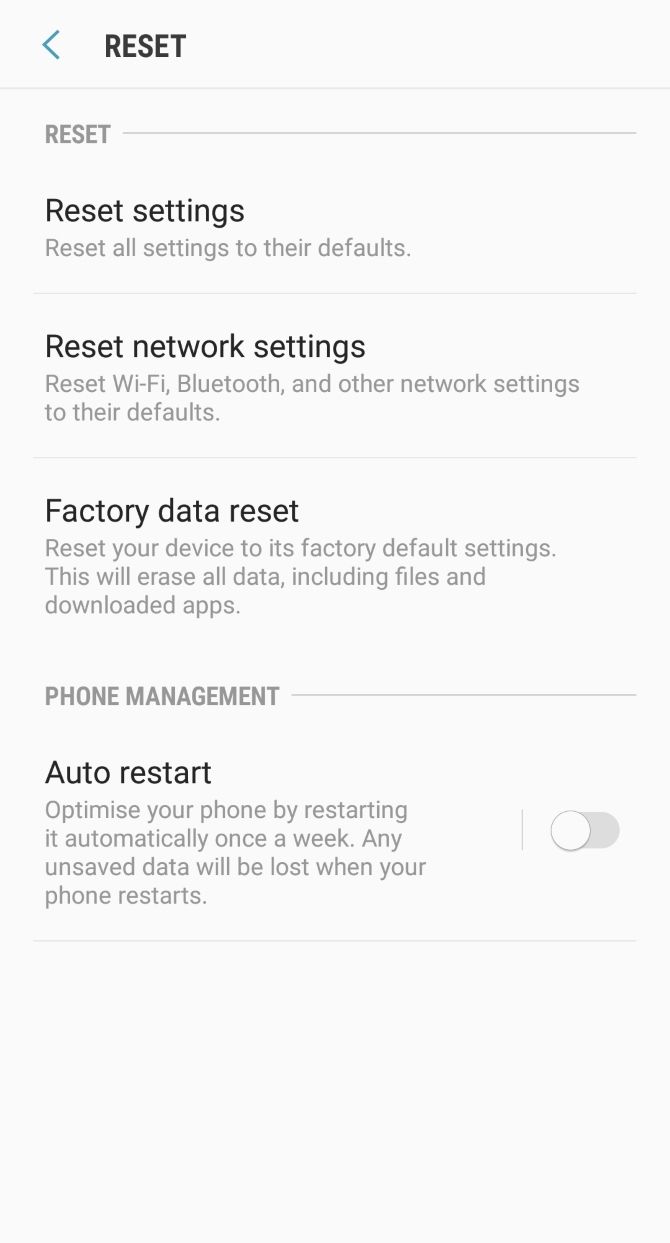 Samsung S8 reset menu