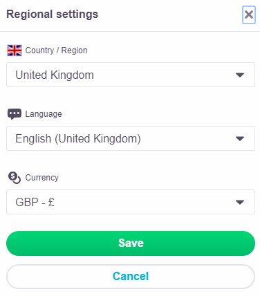 skyscanner currency selection window
