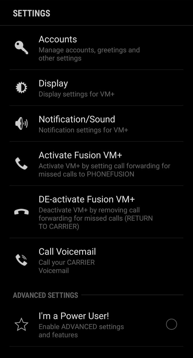 Visual Voicemail Plus Android Settings
