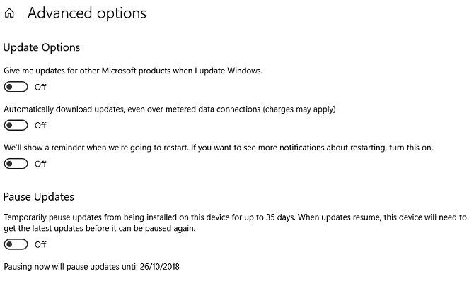 Windows 10 Advanced Update settings