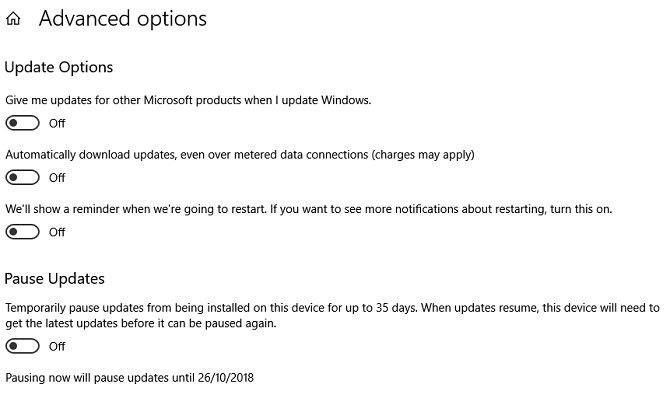 Windows 10 詳細アップデート設定