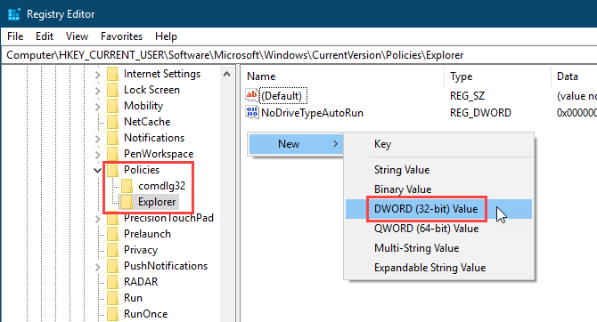 Add a new DWORD value in the Windows 10 Registry Editor