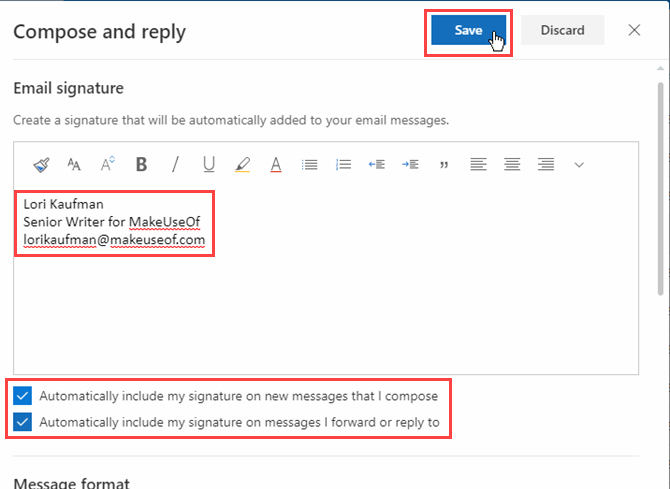 how to add a signature in outlook 365 web app