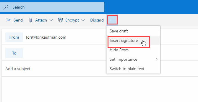 Outlook email signature - Select Insert signature