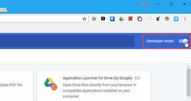 Enable the Developer mode on the Extensions page in Chrome