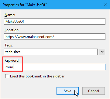 Add a keyword to a bookmark in Firefox