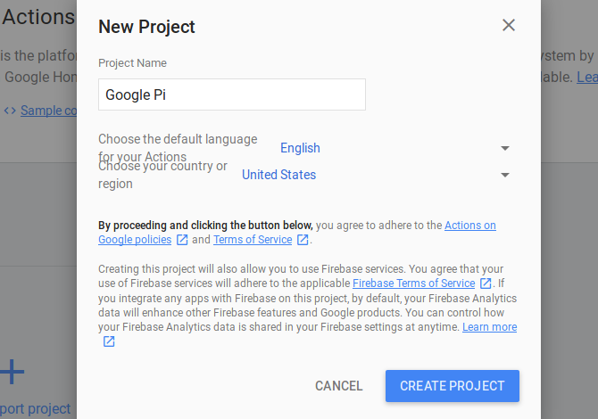 Create a new Google Project