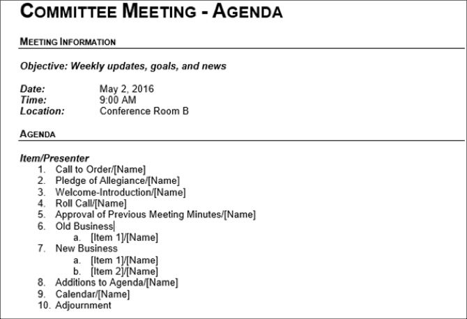Committee meeting agenda