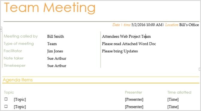 Team meeting agenda