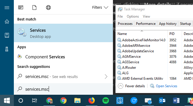 Windows 10 Open Services