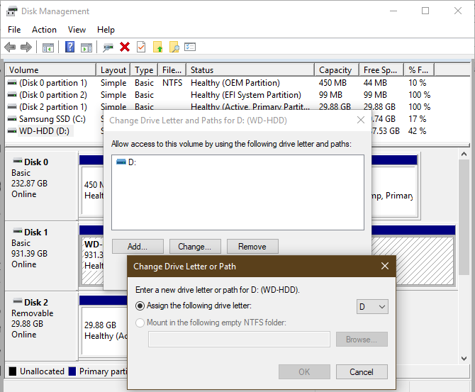 Windows Disk Management Assign Drive Letter