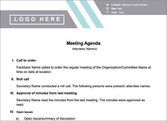 Informal meeting agenda