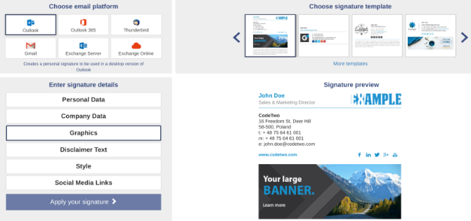 Create a free customizable email signature with Mail Signatures