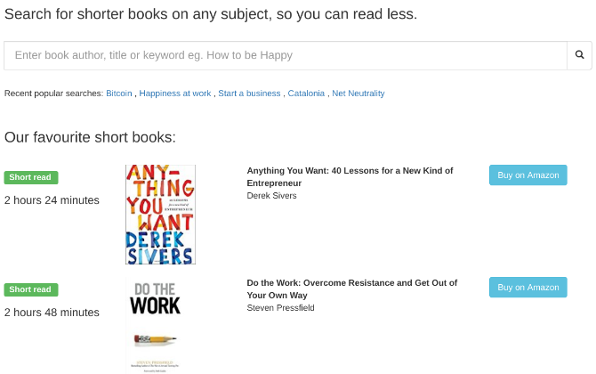 ShortBooks lists books based on length or reading time