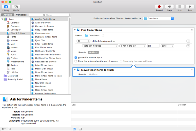 final setup of rule in automator