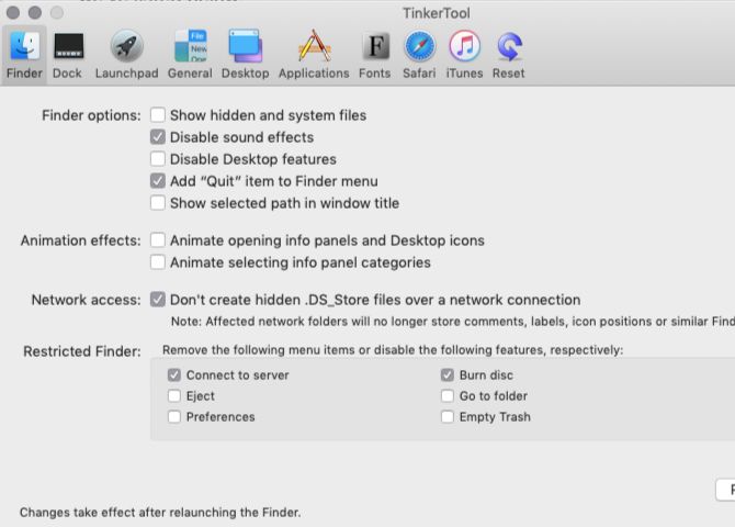 Finder pane in Tinker tool on macOS
