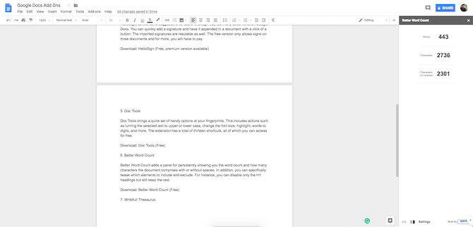 Google Docs Better Word Count Add-On