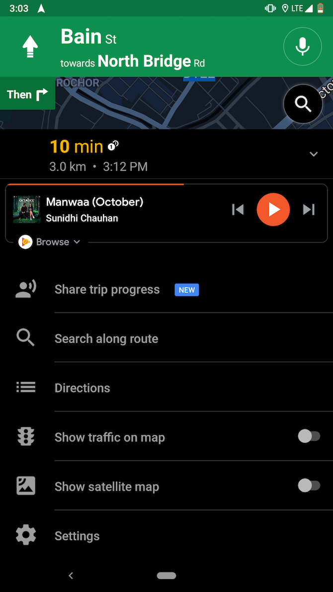 Google Maps Media Playback Options