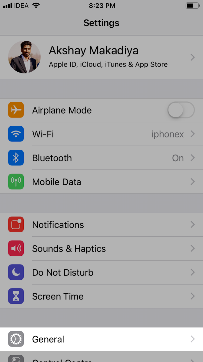 iOS 12 settings