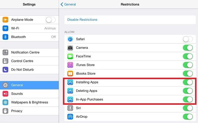 ios restrictions menu download highlighted