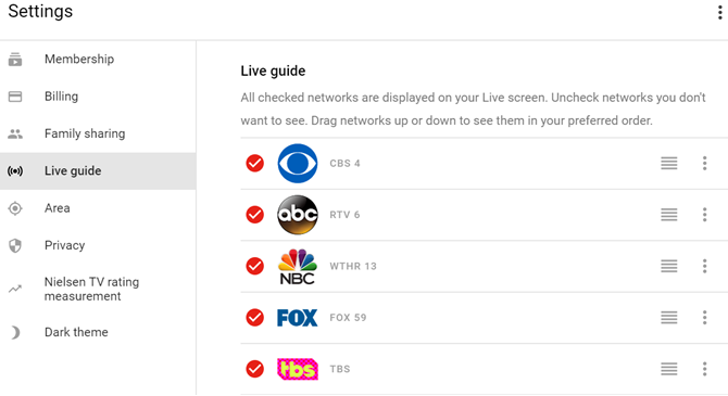 adjust live tv listings