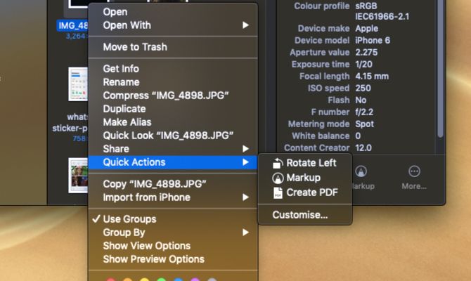 macOS Mojave quick actions activation menu