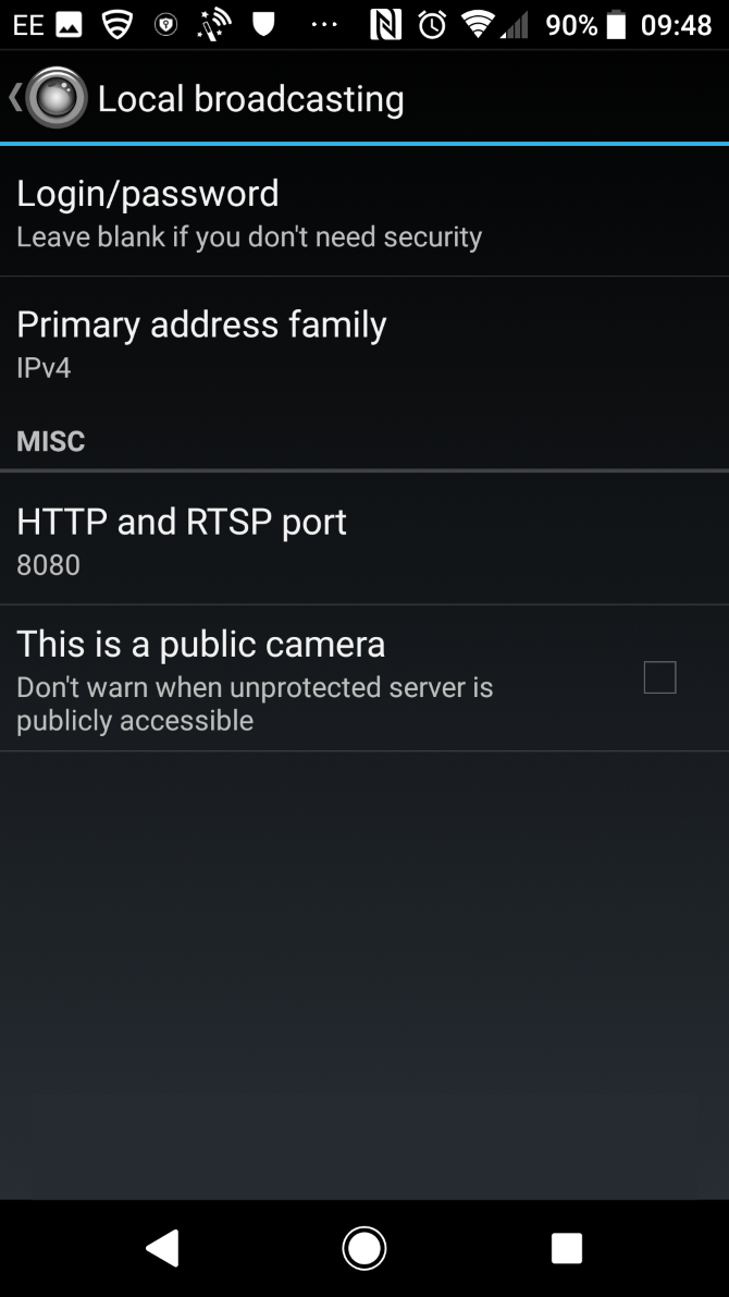 IP Camera configuration options