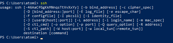 SSH commands for Windows 10