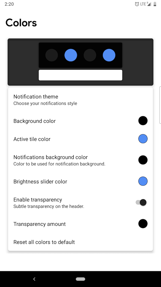 Power Shade Android Settings