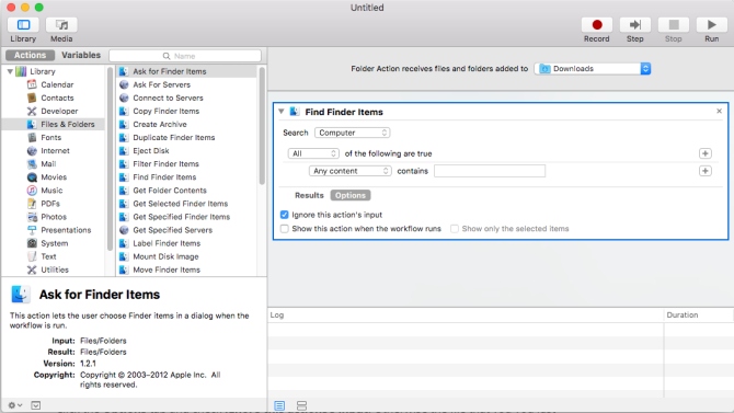 setting up the rule in automator