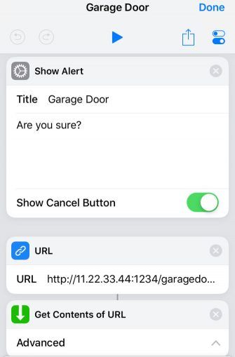 Siri shortcut to call garage door script