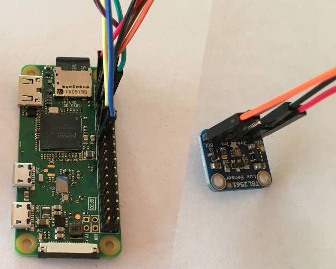 Raspberry Pi Zero W connected to TSL2561 lux sensor