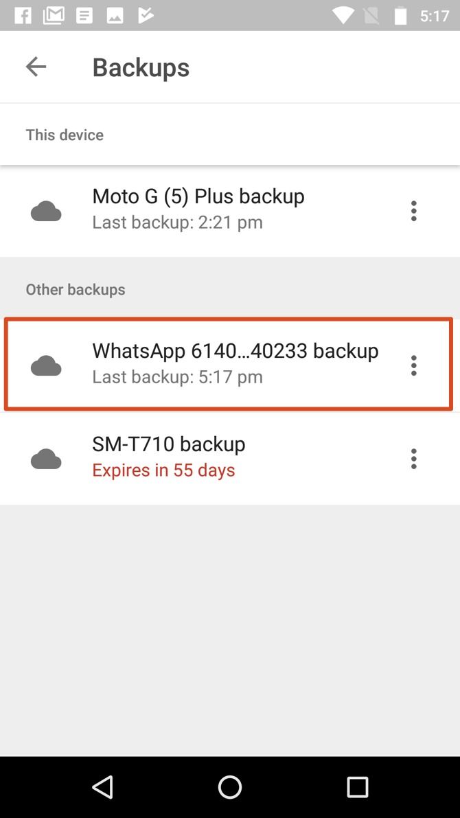 whatsapp drive backup listing