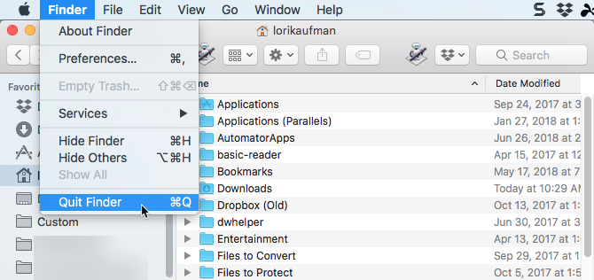 Quit option added to Finder on a Mac