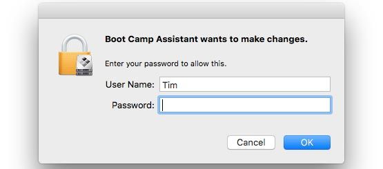 Boot Camp Assistant Password