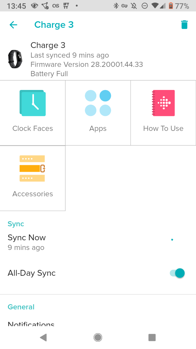 Fitbit Charge 3 Settings Inside Fitbit App
