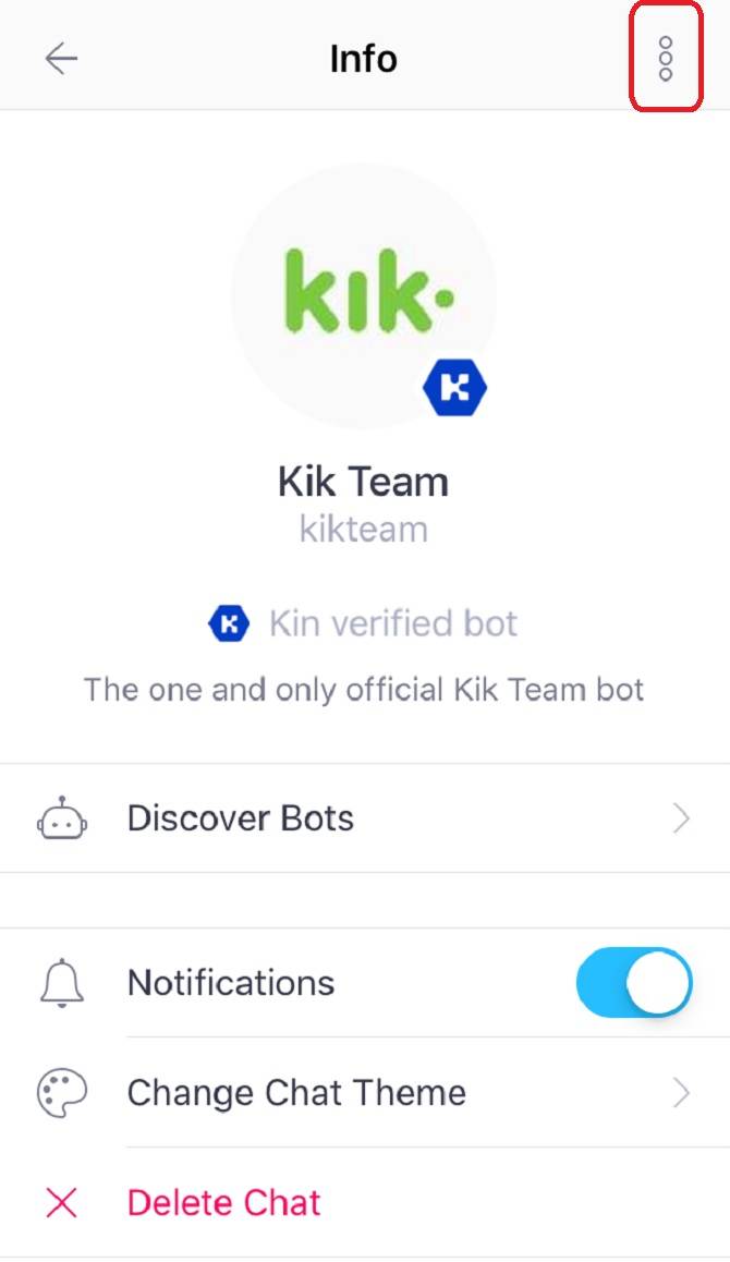 clicca sull'ellissi verticale per bloccare gli utenti kik