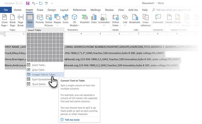 change table formatting in word