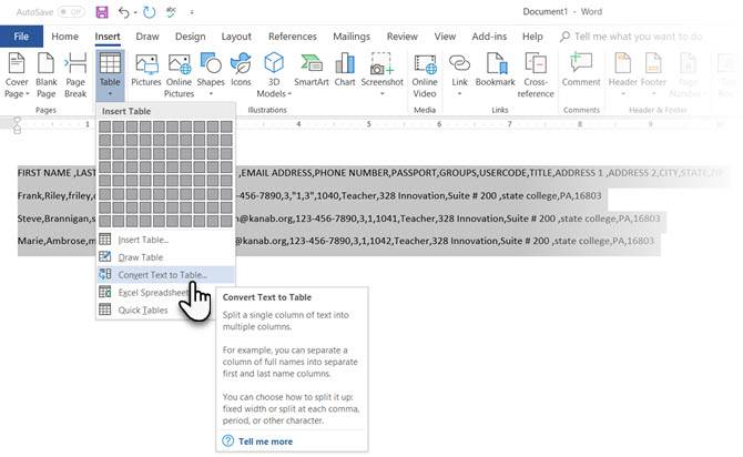 tables in microsoft word