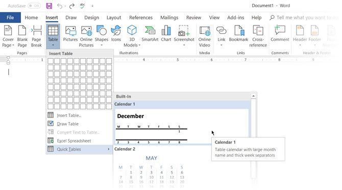Microsoft Word-Insert Table
