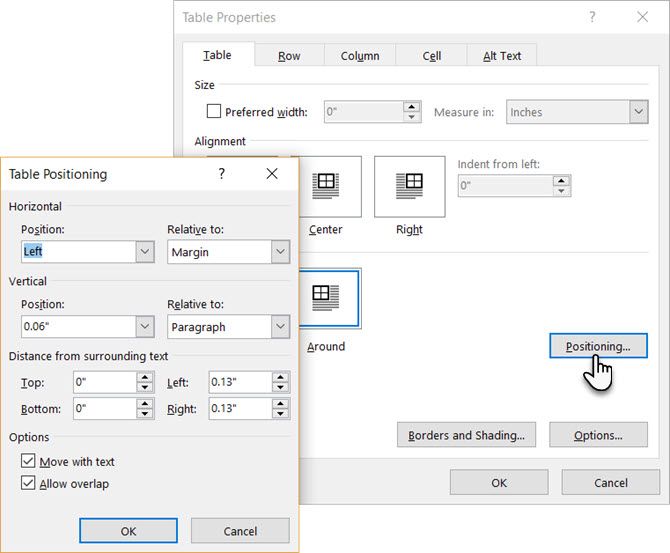 Table cell Border Double Line MS Word