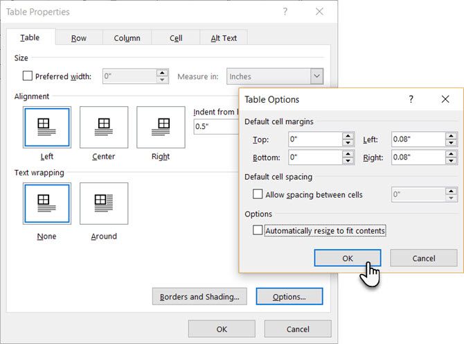 microsoft word text vertical alignment table