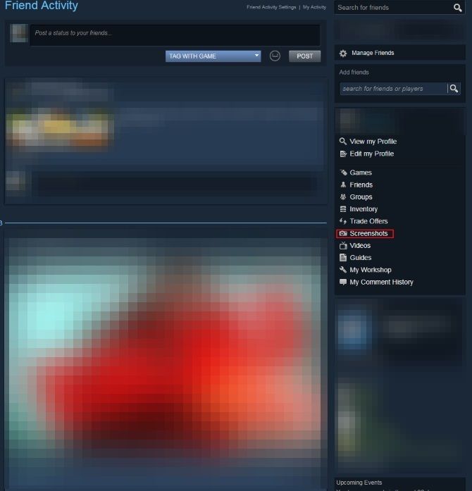 Steam account menu screen