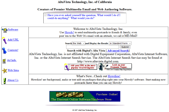 Screenshot of AltaVista in 1997