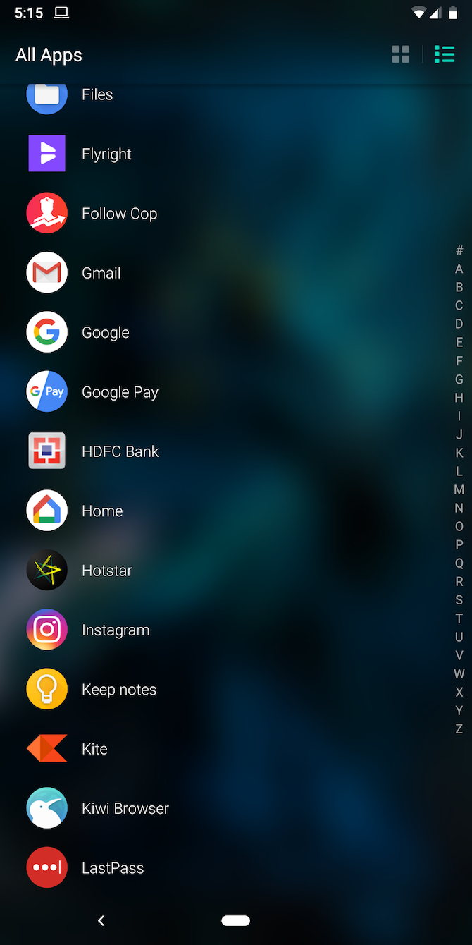 Evie Launcher Android App List
